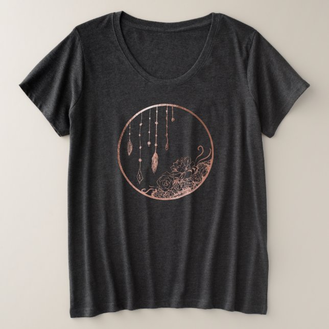 Rose Gold Boho Sukulturen Große Größe T-Shirt (Design vorne)
