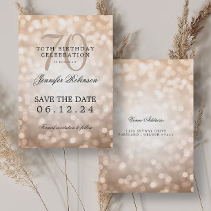 Rose Gold Bokeh 70. Geburtstag Save the Date Einladung