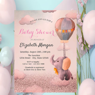 Rose Gold Bokeh, Baby Elefant Luftballon Babyparty Einladung