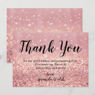 Rose Gold Bokeh Lights Sweet 16 Danke Notiz Einladung