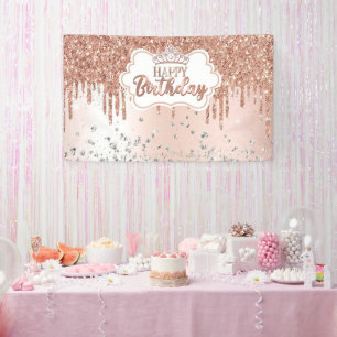 Rose Gold Bonne Bannière Anniversaire Parties scin
