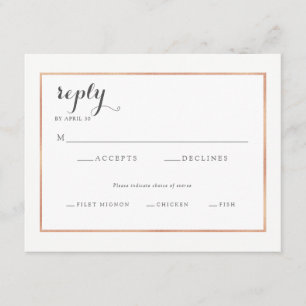 Rose Gold Border Modern Wedding Repcard RSVP Karte
