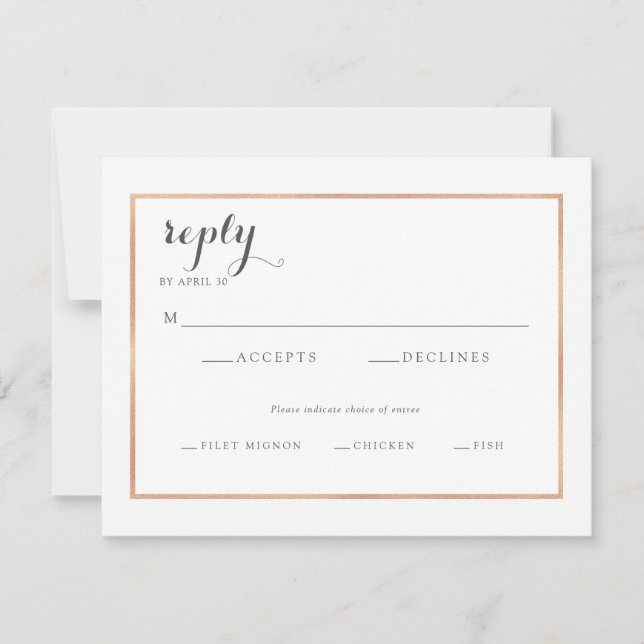 Rose Gold Border Modern Wedding Repcard RSVP Karte (Vorderseite)