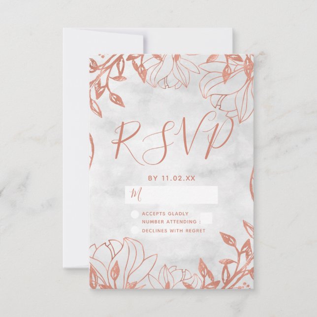 Rose Gold Botanique Floral Gris Réponse au Mariage (Devant)