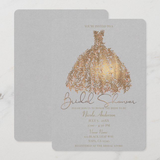 Rose Gold Botanische Blätter Dress Brautparty Einladung (Vorne/Hinten)