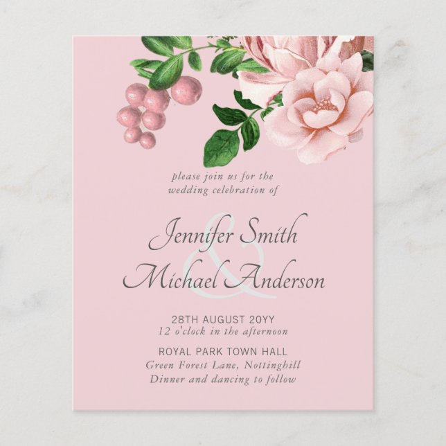 Rose Gold Botanisches Blumenbudget Einladungen (Vorderseite)