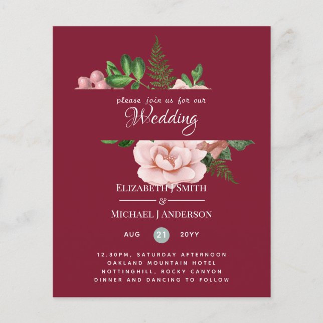 Rose Gold Botanisches Blumenbudget Einladungen (Vorderseite)