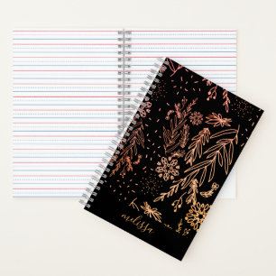 Rose Gold Botanisches Doodle-Muster Notizbuch