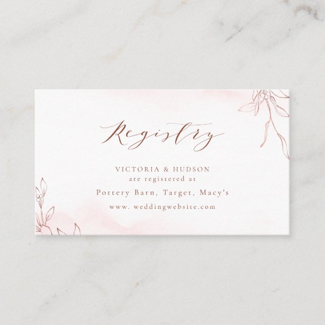 Rose Gold botanisches Wappen Monogramm Brautregist Platzkarte (Vorderseite)