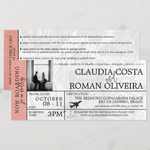 Rose Gold Brésil Mariage Boarding Pass Invitation