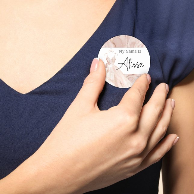 Rose Gold Bridal Dress Dusche Name Runder Aufkleber (Von Creator hochgeladen)