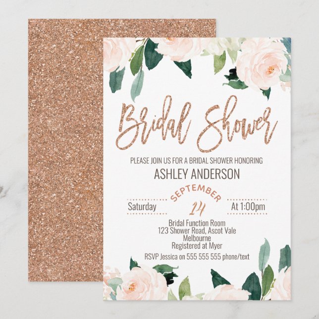 Rose Gold Bridal Dusche Einladung (Vorne/Hinten)