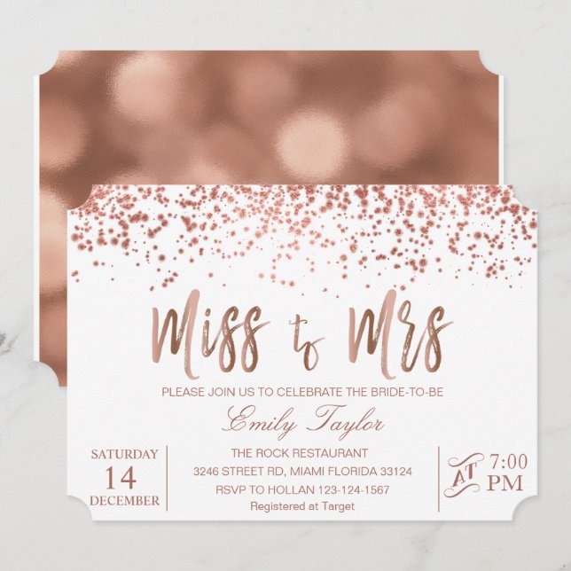 Rose Gold Bridal Dusche Einladung , Miss an Mrs. (Vorne/Hinten)