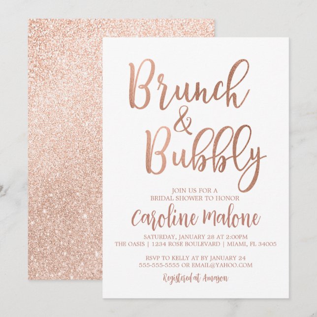 Rose Gold Brunch & Bubbly Bridal Shower Invitation (Devant / Derrière)