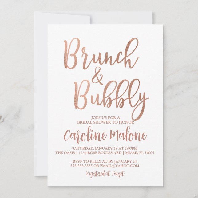 Rose Gold Brunch & Bubbly Shower Invitation (Devant)