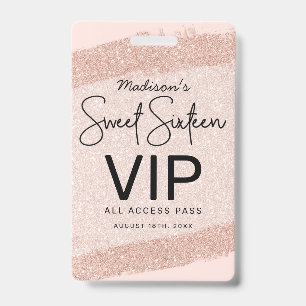 Rose Gold Brush Glitzer Sweet 16 Einladung VIP Ausweis