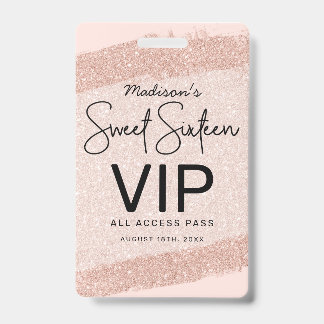 Rose Gold Brush Glitzer Sweet 16 Einladung VIP Ausweis