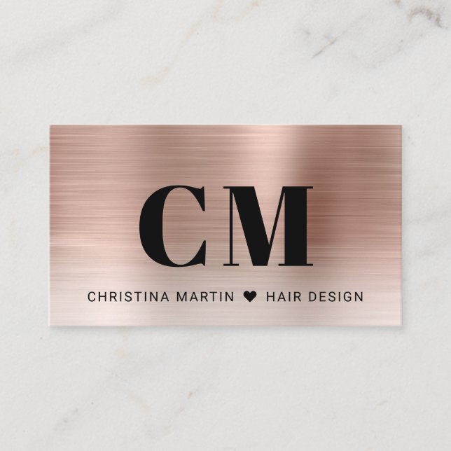 Rose Gold Brushed Metal Fett Typografie Monogramm Visitenkarte (Vorderseite)