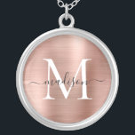 Rose Gold Brushed Metal Foil Monogram Script Name Versilberte Kette<br><div class="desc">Rose Gold gebürstete Metallfolien Monogram Script Name Silberplattierte Kette</div>