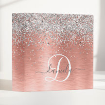 Rose Gold Brushed Metal Glitzer Monogram Name