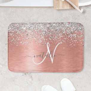 Rose Gold Brushed Metal Glitzer Monogram Name Badematte