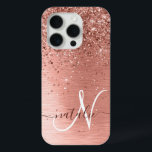 Rose Gold Brushed Metal Glitzer Monogram Name Case-Mate iPhone Hülle<br><div class="desc">Dieses schicke Gehäuse mit hübschem vergoldeten Glitzer aus Rose auf einer Rose mit goldgebürstetem metallischem Hintergrund ist einfach zu personalisieren.</div>