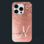 Rose Gold Brushed Metal Glitzer Monogram Name Case-Mate iPhone Hülle<br><div class="desc">Dieses schicke Gehäuse mit hübschem vergoldeten Glitzer aus Rose auf einer Rose mit goldgebürstetem metallischem Hintergrund ist einfach zu personalisieren.</div>