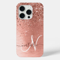 Rose Gold Brushed Metal Glitzer Monogram Name