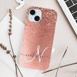 Rose Gold Brushed Metal Glitzer Monogram Name Case-Mate iPhone Hülle<br><div class="desc">Dieses schicke Gehäuse mit hübschem vergoldeten Glitzer aus Rose auf einer Rose mit goldgebürstetem metallischem Hintergrund ist einfach zu personalisieren.</div>