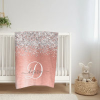 Rose Gold Brushed Metal Glitzer Monogram Name
