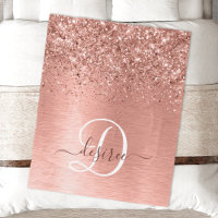 Rose Gold Brushed Metal Glitzer Monogram Name