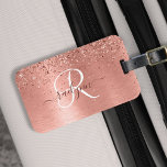 Rose Gold Brushed Metal Glitzer Monogram Name Gepäckanhänger<br><div class="desc">Dieses schicke Gepäckanhänger-Design mit hübschem vergoldetem Glitzer in der Rose auf vergoldetem metallischem Hintergrund ist einfach zu personalisieren.</div>