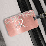 Rose Gold Brushed Metal Glitzer Monogram Name Gepäckanhänger<br><div class="desc">Dieses schicke Gepäckanhänger-Design mit hübschem silberglänzenden Glitzer auf einer Rose mit vergoldetem metallischem Hintergrund ist einfach zu personalisieren.</div>