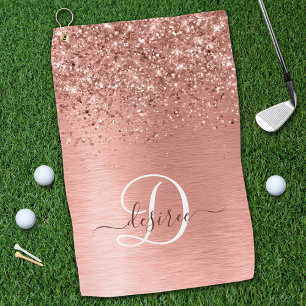 Rose Gold Brushed Metal Glitzer Monogram Name Golfhandtuch