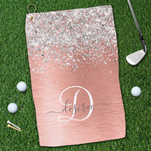 Rose Gold Brushed Metal Glitzer Monogram Name Golfhandtuch