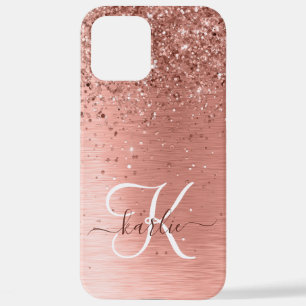 Rose Gold Brushed Metal Glitzer Monogram Name iPhone 12 Pro Max Hülle