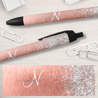 Rose Gold Brushed Metal Glitzer Monogram Name