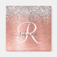 Rose Gold Brushed Metal Glitzer Monogram Name