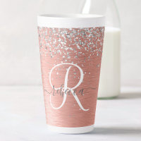 Rose Gold Brushed Metal Glitzer Monogram Name
