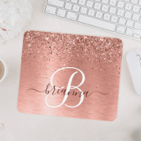 Rose Gold Brushed Metal Glitzer Monogram Name