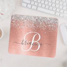Rose Gold Brushed Metal Glitzer Monogram Name