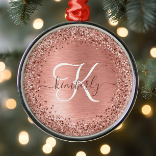 Rose Gold Brushed Metal Glitzer Monogram Name Ornament Aus Metall