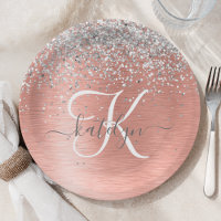 Rose Gold Brushed Metal Glitzer Monogram Name