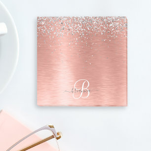 Rose Gold Brushed Metal Glitzer Monogram Name Post-it Klebezettel