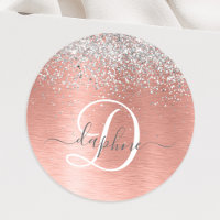 Rose Gold Brushed Metal Glitzer Monogram Name