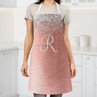Rose Gold Brushed Metal Glitzer Monogram Name