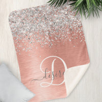Rose Gold Brushed Metal Glitzer Monogram Name