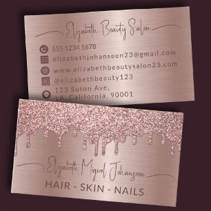 Rose Gold Brushed Metal Glitzer Tropfen Schönheits Visitenkarte
