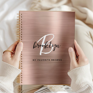Rose Gold Brushed Metal Monogram Rezept Book Notizbuch