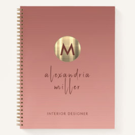 Rose Gold Brushed Metal Monogram Script Ombre Notizbuch